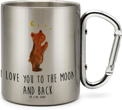 Produktbild von Mr. & Mrs. Panda Thermobecher Verliebter Bär - Transparent - Geschenk, Teetasse, Metallbecher, Teddy, Isolierbecher Edelstahl, Spruch, Verliebte, To The Moon And Back