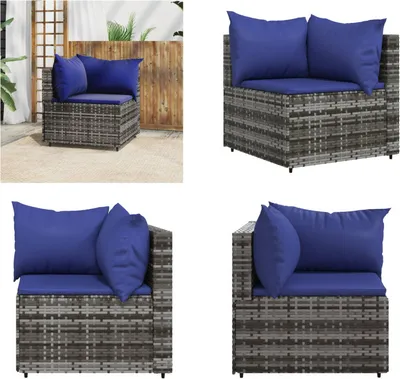 Produktbild von vidaXL Garten Ecksofa mit Kissen Grau Poly Rattan - Ecksofa - Ecksofas - Sofa - Outdoor Sofa