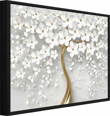 Produktbild von Bilder mit Rahmen Baum Blumen Abstrakt - 120x80 cm - Wandbilder Wohnzimmer Schlafzimmer - Leinwand Bilder mit Rahmen Beige - PPR13589O20