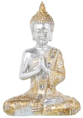 Buddha-Figur aus Kunstharz, goldfarben, 28x16x41 cm