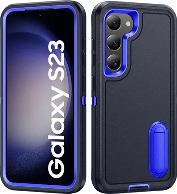 Produktbild von Hülle für Samsung Galaxy S23 Hybrid Dreilagige Robust Stoßfest Schwerlast Schutzhülle mit Ständer Dunkelblau