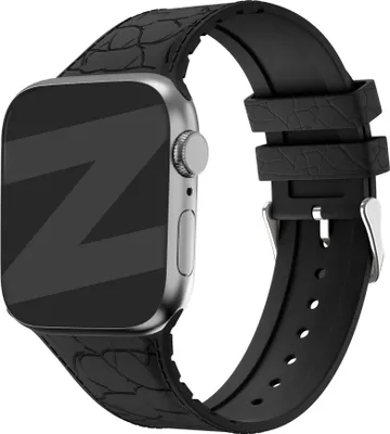 Produktbild von Bandz Silikonarmband mit Ledermuster - passend für Apple Watch Serie 1/2/3/4/5/6/7/8/9/SE - kleine Größen - 38mm 40mm 41mm - schwarz