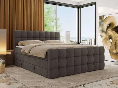 Produktbild von MKS MEBLE Boxspringbett mit Stauraum ALTIVO KING DUO 200x200 Bett mit Fußteil Multipocket-Matratze H3 Polsterbett für das Schlafzimmer - Dunkelgrau Velvet