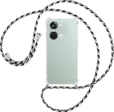 Produktbild von Handykette Backcover-Schutzhülle mit Band (Metall silberfarben) für OnePlus Nord 3 (CPH2491) - schwarz/grau/weiß