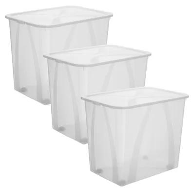 Produktbild von Rotho 3er Set Aufbewahrungsboxen mit Rollen 70L Lona - Kunststoffbox je 57,1 x 39,2 x 46,5 cm - Stapelbox mit Deckel - Boxen sicher verschliessbar