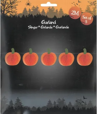 Image de Guirlande d'Halloween avec citrouilles – Décoration en papier 5 pièces sur ficelle, 19 cm – Guirlande de citrouilles pour l'intérieur, les fêtes et la décoration d'automne, réutilisable