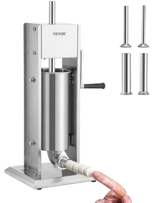 Immagine prodotto di Riempitrice manuale per salsicce - Macchina per riempire salsicce - Capacità: 5 litri - Acciaio inossidabile - Con 4 imbuti di riempimento