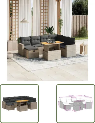 Produktbild von The Living Store 8-tlg. Garten-Sofagarnitur mit Kissen Grau Poly Rattan