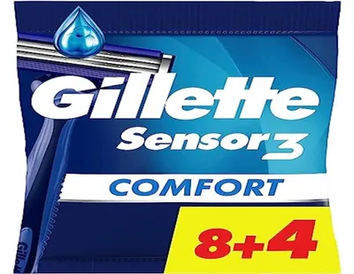 Produktbild von Gillette Sensor3 Comfort Einwegrasierer für Herren, mit Schmierband, 8 + 4 Stück