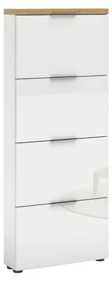 Produktbild von Schuhschrank IDEA Weiß Hochglanz 65x162x19 cm mit Eiche-Nachbildung Abdeckplatte