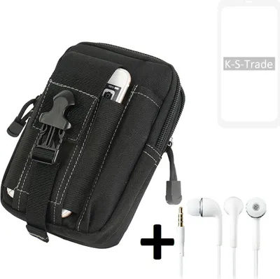Produktbild von K-S-Trade Gürteltache + Kopfhörer kompatibel mit Xiaomi Redmi Note 9 Gürtel Tasche Holster Schutz Hülle Handy Hülle  schwarz inkl. Extrafächer