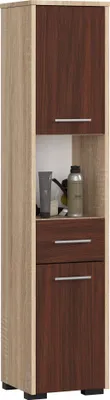 Immagine prodotto di Mobile da bagno autoportante: un cassetto, due ante, cinque ripiani, colore: rovere Sonoma | wengé, dimensioni del mobile: L: 30 cm, A: 140 cm, P: 30 cm