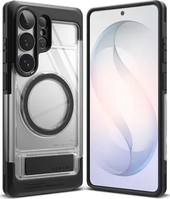 Produktbild von Handyhülle mit Ständer für MagSafe für Galaxy S26 Ultra, Ringke UX Magnetic, Transparent-Schwarz