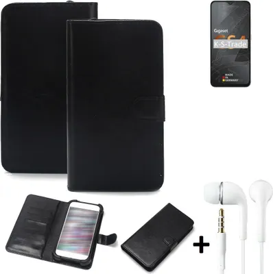 Produktbild von K-S-Trade Wallet Case Handyhülle kompatibel mit Gigaset GS4 Schutzhülle Flip cover Flipstyle Tasche Hülle Flipcover Slim Bumper schwarz + in ear
