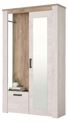 Produktbild von Dmora Flur-Möbel Valva 114x37x195h cm Weiß Lärche, Spiegel Inkl. 5 Fächer