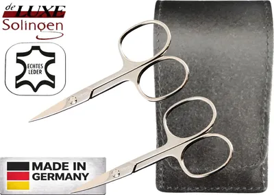 Produktbild von 2x Solingen Nagelschere gehärteter Stahl – Extra scharf mit gebogener Schneide Echt-Leder Etui Schwarz
