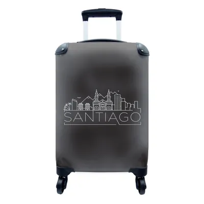 Produktbild von MuchoWow® Koffer Handgepäck Trolley Rollkoffer Kleine Reisekoffer mit 4 Rollen - Skyline "Santiago" schwarz auf weiß - Cabin Size < 55x40x23 cm & 55x40x20 cm - Fotokoffer - Kabinenkoffer - Boardgepäck - Reise-Box - Reisekoffer - Reisegepäck - Koffer mit Bild - Trolley für Kinder