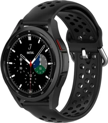Produktbild von Strap-it Samsung Galaxy Watch 4 Classic 46mm Silikonarmband mit Löchern (Schwarz)