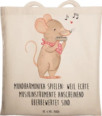 Produktbild von Mr. & Mrs. Panda Schultasche Mundharmonika Freude - Transparent - Geschenk, Beutel, Jutetasche, Humor, Jutebeutel, Tote Bag, Musiker, Ironie, Musik, Folklore, Tasche