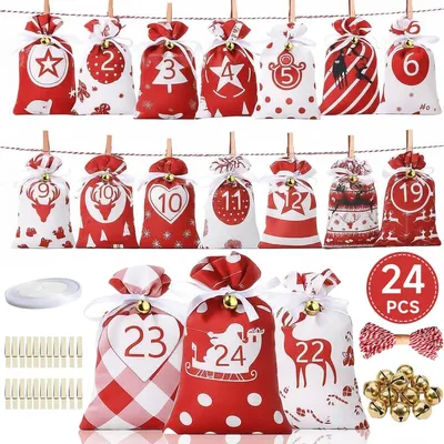 Produktbild von Adventskalender zum Befüllen – Wiederverwendbare Adventskalendertüten – DIY-Weihnachts-Adventskalender – Stofftüten