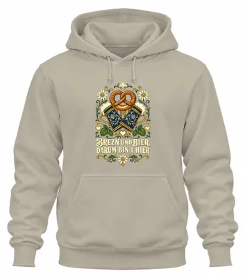 Productafbeelding van Brezn en bier, daarom ben ik hier. Traditionele kleding: shirt, lederhosen, hoodie, sweater met capuchon. Natuur, maat XXL