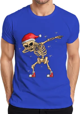 Produktbild von Dabbing Skelett Weihnachtsmütze - Weihnachten Weihnachtsgeschenk Christmas Herren T-Shirt, Blau, L