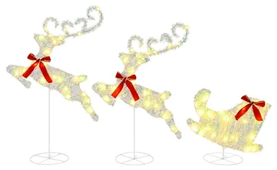 Obrázek produktu pro vidaXL Vánoční sob s saněmi, 3 kusy, 72 LED, teplá bílá
