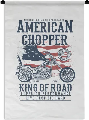 Produktbild von MuchoWow® Wandteppich Wandbehang Mancave - Motor - Flagge - Vintage 60x90 cm Tapisserie Dekoration Wandtuch - Foto-Teppich - Abwaschbar