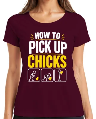 Produktbild von How To Pick Up Chicks Lustig Wortspiel Küken Statement Sarkasmus Damen T-Shirt, Burgundy, M