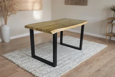 Produktbild von Esstisch Baumkante Akazie massiv eichenfarben 120 x 80 U-Gestell schwarz CALI
