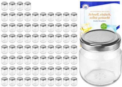 Produktbild von 75er Set Rundglas 212 ml nieder To 66 silberner Deckel Sturzgläser Einmachgläser incl. Rezeptheft