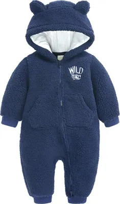 Produktbild von Baby Fleece Overall Mit Kapuze Schneeanzug Herbst Winter Strampler Lange Ärmel Outfits Babykleidung für Jungen Mädchen (Blau,0-3 Monate)