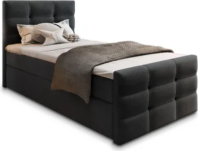 Produktbild von Masseno Boxspringbett AMON 80 80x200 cm Komplett-Set mit Bonell Matratze und Topper, Polsterbett mit Bettkästen -Schwarz, COSMIC 100