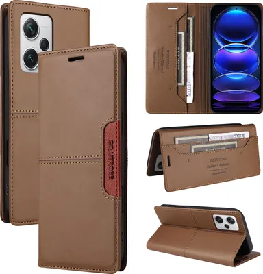 Produktbild von Handyhülle für Xiaomi Redmi Note 12 Pro+ Hülle, Leder Flip Wallet Kartenfach Stand Schutzhülle Braun