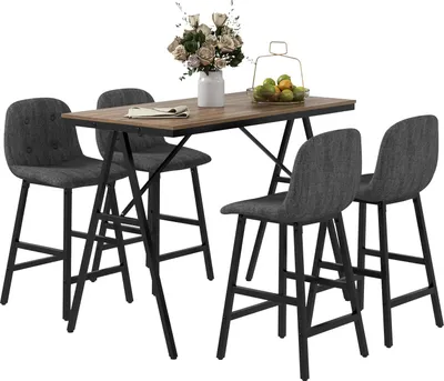 Produktbild von Bartisch mit Barhocker Set, 5-teilige Essgruppe, Küchentisch, Bistrotisch mit 4 Stühlen, Bartisch Set für Küche, Wohnzimmer, Stahl, Dunkelgrau, 120 x 60 x 91 cm