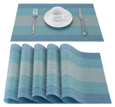 Produktbild von Abwaschbare Platzsets, 6er-Set, aus blauem PVC, hitze- und fleckenbeständig, für Zuhause, Restaurant, Küche und Esstisch, 30 x 45 cm.