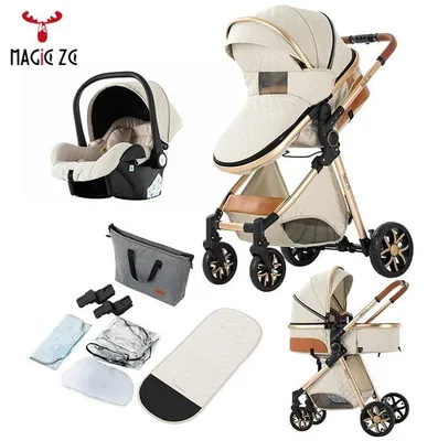 Produktbild von Kinderwagen 3-in-1 Magic ZC: Kombiwagen, Kinderwagen, faltbarer und kompakter Kinderwagen, Handtasche + großer Stauraum, Weiß
