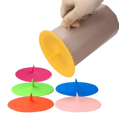 6 Silikon-Glasdeckel für Becher, bunt, rund, spülmaschinenfest