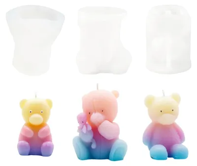 Produktbild von Set mit 3 Formen für Teddybärkerzen, Silikon-3D-Formen für Bärenkerzen, Epoxidharz-Bastelarbeiten