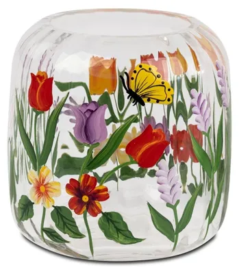 Produktbild von Glasvase, Windlicht Wiesenblumen rund H. 10cm transparent bunt Formano F26