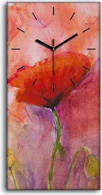 Produktbild von Wandbild Leinwand Bilder mit Uhr 30x60 Gemälde Blumen Mohnblumen Kunst - schwarze Hände