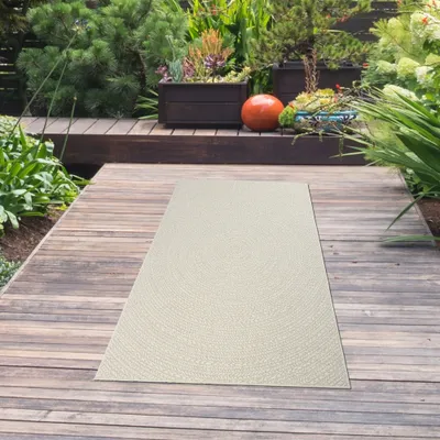 Obrázok produktu pre Vonkajší koberec Koberec na terasu s kruhovým vzorom odolný a ľahký -- béžovo-hnedý Veľkosť - 80 x 150 cm