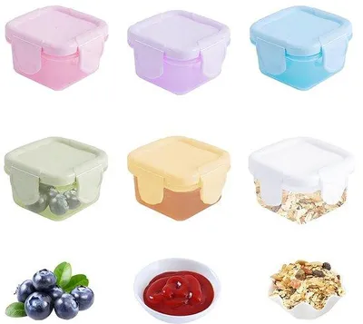 Image de Petits pots en plastique avec couvercle, 60 ml, lot de 6, pour les vinaigrettes ou les miettes de riz