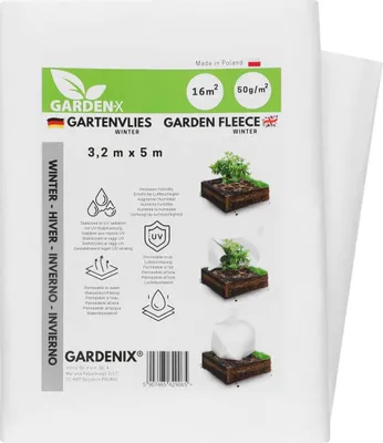 Produktbild von GARDENIX® 16 m² Wintervlies für Pflanzen 50g/m² ‒ Winterschutz - Hohe UV-Stabilisierung reißfest und wasserdurchlässig (3.2m x 5m)