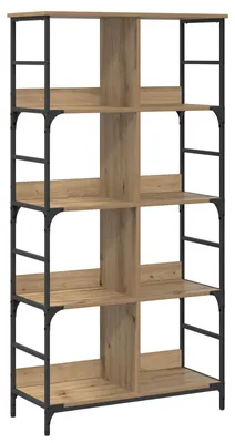 Image de vidaXL Étagère d'angle, 4 niveaux, 78,5 x 33 x 153 cm, métal, panneaux de particules, finition chêne artisanal