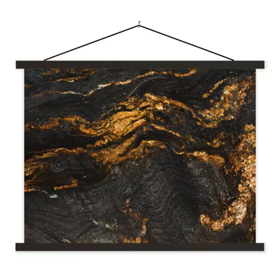 Produktbild von MuchoWow® Textilposter Marmor - Limette - Schwarz - Gold - Marmoroptik - Luxus 150x113 cm mit holzfarbenen Rahmen - Poster