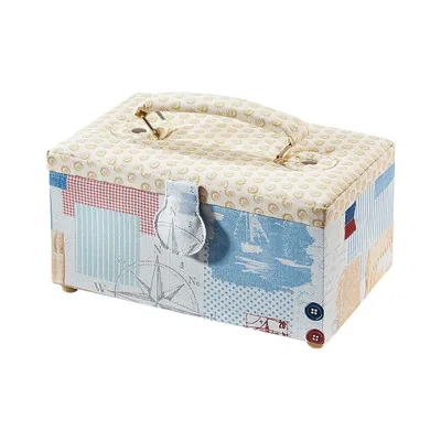 Produktbild von Kobolo Nähkästchen Nähkorb Nähkörbchen - Textil mit Knopfmuster und Griff - 25x17x15 cm - Weben Stricken Häkeln Box Aufbewahrung Handarbeitskorb Home