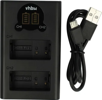 Produktbild von vhbw Dual Micro-USB + USB-C Ladegerät kompatibel mit Panasonic Lumix DMC-FZ330, DMC-G5K Kamera - Ladeschale + USB-C Kabel Ladeanzeige + Display