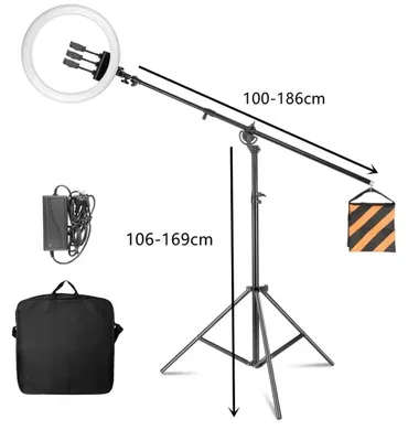 Productafbeelding van Ringlamp voor foto's - Selfie-lamp met statief - 45 cm - Statief van 169 cm - Dimbaar - Kleurtemperatuur 3300–5600 K - Zwart