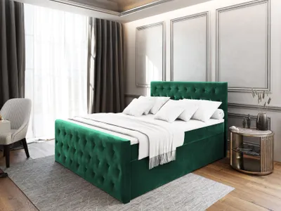 Produktbild von Masseno Boxspringbett FONDI 160x200 cm Komplett-Set mit Bonell Matratze und Topper, Polsterbett mit Bettkästen -Grün, KRONOS 19